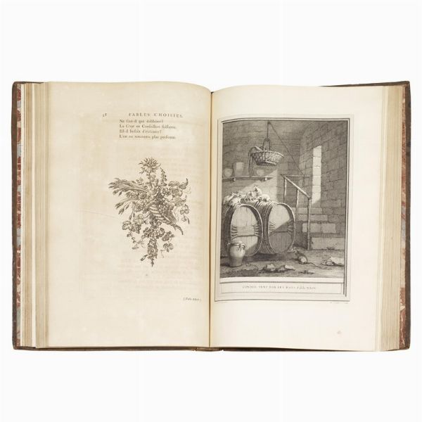 (Classici - Illustrati 700)   LA FONTAINE, Jean de.   Fables choisies, mises en vers par J. de La Fontaine. Tome premier [-quatri&egrave;me].   A Paris, chez Desaint & Saillant, chez Durand, de l&rsquo;imprimerie de Charles-Antoine Jombert, 1755-1759.  - Asta Libri, manoscritti e autografi - Associazione Nazionale - Case d'Asta italiane