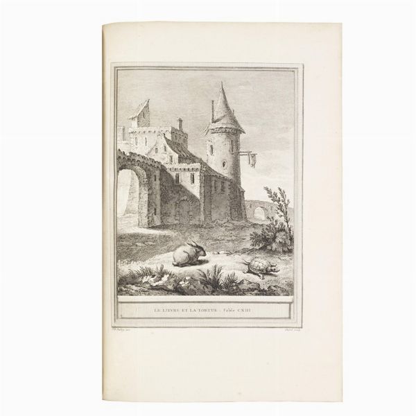 (Classici - Illustrati 700)   LA FONTAINE, Jean de.   Fables choisies, mises en vers par J. de La Fontaine. Tome premier [-quatri&egrave;me].   A Paris, chez Desaint & Saillant, chez Durand, de l&rsquo;imprimerie de Charles-Antoine Jombert, 1755-1759.  - Asta Libri, manoscritti e autografi - Associazione Nazionale - Case d'Asta italiane