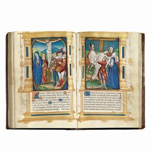 (Libro d�ore - Illustrati 500) Hore diuine virginis Marie secundum vsum Romanum cum alijs multis folio sequenti notatis vna cum figuris Apocalipsis & destructio Hierusalem & multis figuris, Biblie insertis. (Parisius nouiter īpressum p[er] Germano Hardouyn Librario. Cōmorante inter duas portas Palatij ad intersignium sancte margarete. Anno d�i. M.ccccc.xxxiij). [1533].  - Asta Libri, manoscritti e autografi - Associazione Nazionale - Case d'Asta italiane