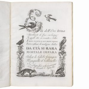 (Calligrafia - Ornitologia - Illustrati 700)   GIARR&Egrave;, Gaetano.   Alfabeto di lettere iniziali adorno di animali e proseguito da vaga serie di caratteri.   In Firenze, appo Giacomo Moro, 1797.  - Asta Libri, manoscritti e autografi - Associazione Nazionale - Case d'Asta italiane