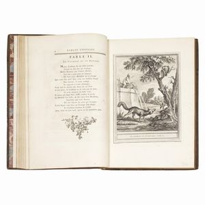 (Classici - Illustrati 700)   LA FONTAINE, Jean de.   Fables choisies, mises en vers par J. de La Fontaine. Tome premier [-quatri&egrave;me].   A Paris, chez Desaint & Saillant, chez Durand, de l&rsquo;imprimerie de Charles-Antoine Jombert, 1755-1759.  - Asta Libri, manoscritti e autografi - Associazione Nazionale - Case d'Asta italiane