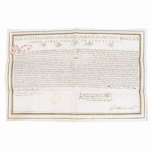 Patente d&rsquo;officio di Doganiere del Bestiame di Toma concesso a Giulio Sinibaldi e ai suoi successori. Roma, 1690.  - Asta Libri, manoscritti e autografi - Associazione Nazionale - Case d'Asta italiane