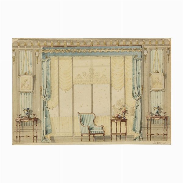 LOTTO DI 5 STUDI DI ARREDI E INTERNI  - Asta Opere su carta: disegni e stampe dal XVI al XIX secolo  - Associazione Nazionale - Case d'Asta italiane