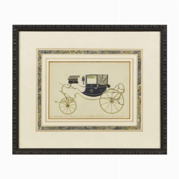 LOTTO DI QUATTRO CARICATURE DI SPORT EQUESTRI FIRMATE "PIERRE VILLARD" E DATATE 1922 E DUE DISEGNI DI CARROZZA  - Asta Opere su carta: disegni e stampe dal XVI al XIX secolo  - Associazione Nazionale - Case d'Asta italiane