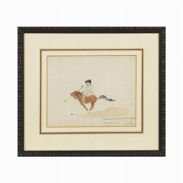 LOTTO DI QUATTRO CARICATURE DI SPORT EQUESTRI FIRMATE "PIERRE VILLARD" E DATATE 1922 E DUE DISEGNI DI CARROZZA  - Asta Opere su carta: disegni e stampe dal XVI al XIX secolo  - Associazione Nazionale - Case d'Asta italiane