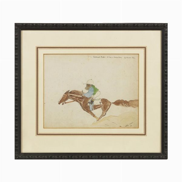 LOTTO DI QUATTRO CARICATURE DI SPORT EQUESTRI FIRMATE "PIERRE VILLARD" E DATATE 1922 E DUE DISEGNI DI CARROZZA  - Asta Opere su carta: disegni e stampe dal XVI al XIX secolo  - Associazione Nazionale - Case d'Asta italiane