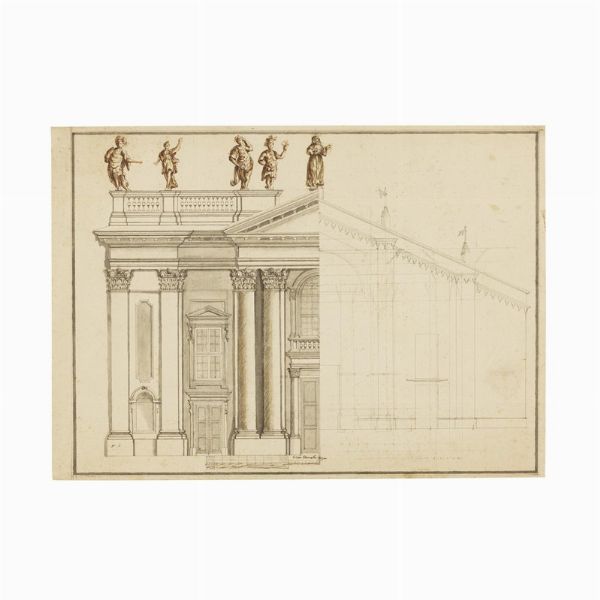 LOTTO DI DUE STUDI ARCHITETTONICI, SEC. XVIII  - Asta Opere su carta: disegni e stampe dal XVI al XIX secolo  - Associazione Nazionale - Case d'Asta italiane