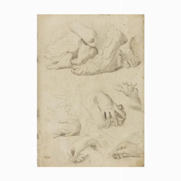 LOTTO DI DUE DISEGNI DEL SEC. XVIII, UNO STUDIO DI TESTA DI PUTTO E STUDI DI MANI E PIEDI  - Asta Opere su carta: disegni e stampe dal XVI al XIX secolo  - Associazione Nazionale - Case d'Asta italiane