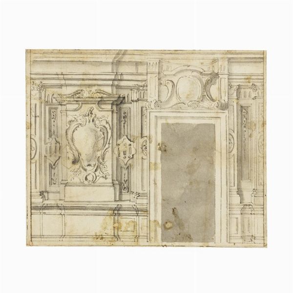 LOTTO DI DUE PROGETTI DI DECORAZIONE ARCHITETTONICA PER PARETI, SEC. XVIII  - Asta Opere su carta: disegni e stampe dal XVI al XIX secolo  - Associazione Nazionale - Case d'Asta italiane