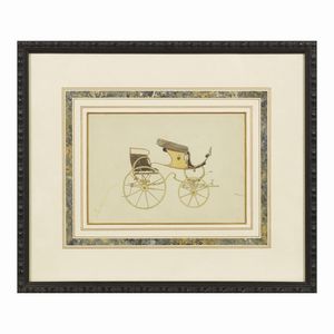 LOTTO DI QUATTRO CARICATURE DI SPORT EQUESTRI FIRMATE "PIERRE VILLARD" E DATATE 1922 E DUE DISEGNI DI CARROZZA  - Asta Opere su carta: disegni e stampe dal XVI al XIX secolo  - Associazione Nazionale - Case d'Asta italiane