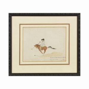 LOTTO DI QUATTRO CARICATURE DI SPORT EQUESTRI FIRMATE "PIERRE VILLARD" E DATATE 1922 E DUE DISEGNI DI CARROZZA  - Asta Opere su carta: disegni e stampe dal XVI al XIX secolo  - Associazione Nazionale - Case d'Asta italiane