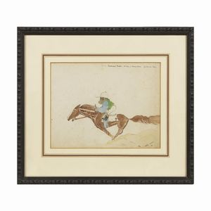 LOTTO DI QUATTRO CARICATURE DI SPORT EQUESTRI FIRMATE "PIERRE VILLARD" E DATATE 1922 E DUE DISEGNI DI CARROZZA  - Asta Opere su carta: disegni e stampe dal XVI al XIX secolo  - Associazione Nazionale - Case d'Asta italiane