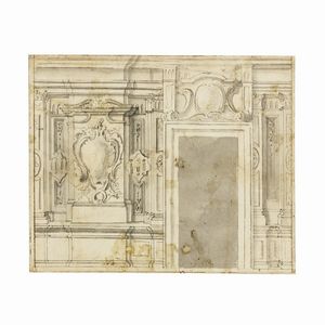 LOTTO DI DUE PROGETTI DI DECORAZIONE ARCHITETTONICA PER PARETI, SEC. XVIII  - Asta Opere su carta: disegni e stampe dal XVI al XIX secolo  - Associazione Nazionale - Case d'Asta italiane