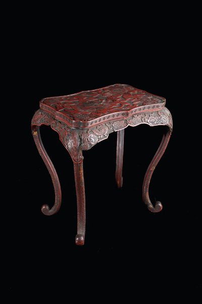 TAVOLINO : Tavolino in lacca  Cina  dinastia Qing  XX secolo. h cm 37x35x26  - Asta Arte Orientale - Associazione Nazionale - Case d'Asta italiane