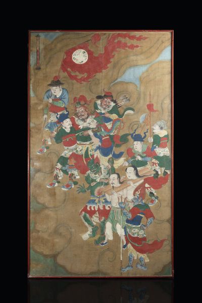DIPINTO : Dipinto su seta  Cina  dinastia Qing  XX secolo. h cm 125x72  - Asta Arte Orientale - Associazione Nazionale - Case d'Asta italiane