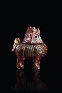 CENSER - Censer in porcellana flambe con coperchio a forma di drago  Cina  dinastia Qing  XIX secolo. h cm 21x17