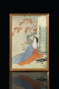DIPINTO - Dipinto raffigurante donna  Giappone  XX secolo. h cm 31x21