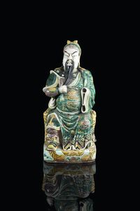 DIGNITARIO - Dignitario seduto in porcellana Famiglia Verde  Cina  dinastia Qing  XIX secolo. h cm 43x20