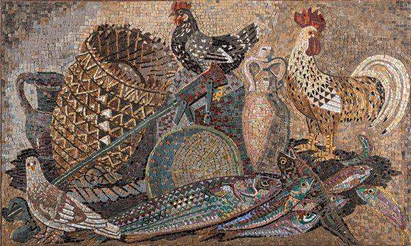 Gino Severini : Natura morta con galli e pesci  - Asta Arte Moderna e Contemporanea - Associazione Nazionale - Case d'Asta italiane