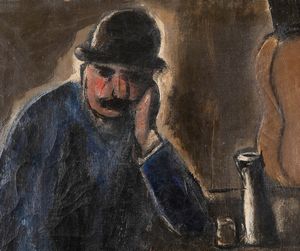 Mario Sironi : All'osteria - Fiaccheraio  - Asta Arte Moderna e Contemporanea - Associazione Nazionale - Case d'Asta italiane