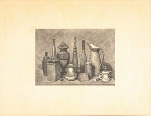 Giorgio Morandi : Grande natura morta con la lampada a destra  - Asta Arte Moderna e Contemporanea - Associazione Nazionale - Case d'Asta italiane