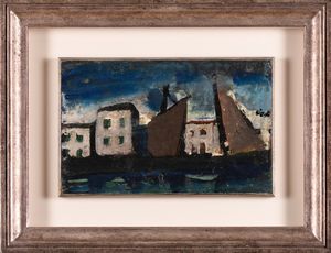 Mario Sironi : Paesaggio con casa e vele<BR>  - Asta Arte Moderna e Contemporanea - Associazione Nazionale - Case d'Asta italiane