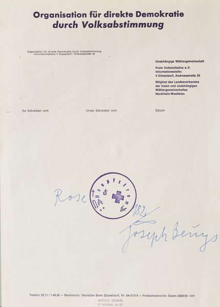 BEUYS JOSEPH (1921 - 1986) : Rose fur direkte Demokratie.  - Asta Asta 368 | ARTE MODERNA E CONTEMPORANEA Tradizionale - Associazione Nazionale - Case d'Asta italiane