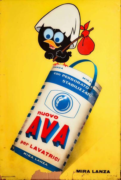 Studio Pagot : Vetrofania pubblicitaria Calimero detersivo Ava  - Asta POP Culture and Comics - Associazione Nazionale - Case d'Asta italiane