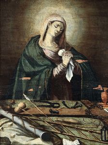 Madonna Addolorata con gli strumenti della passione di Cristo  - Asta Dipinti Antichi - Associazione Nazionale - Case d'Asta italiane