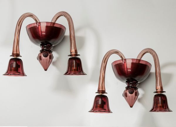 ,Vittorio Zecchin : Coppia di lampade da muro  - Asta Design e Arti Decorative - Associazione Nazionale - Case d'Asta italiane