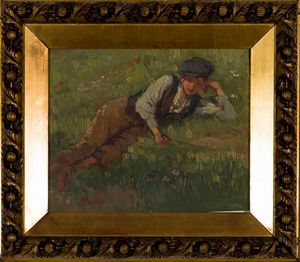 ,Federico Morello : Giovinotto sdraiato sull'erba  - Asta Arte Moderna e Contemporanea - Associazione Nazionale - Case d'Asta italiane