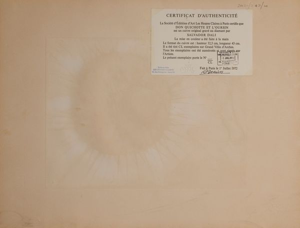 ,SALVADOR DALI' : Don Quichotte et l'oursin  - Asta Grafica e Multipli d'Autore - Associazione Nazionale - Case d'Asta italiane