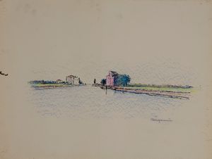 ,ALDO BERGAMINI : Paesaggi lagunari  - Asta Grafica e Multipli d'Autore - Associazione Nazionale - Case d'Asta italiane