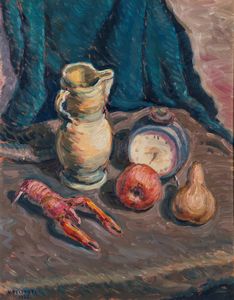 ,VITTORIO  FELISATI - Natura morta con sveglia