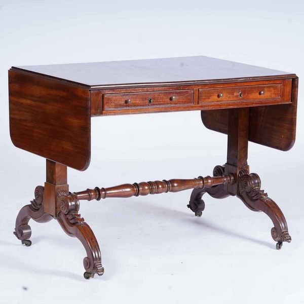 Tavolo scrittoio a bandelle in mogano, Genova, XIX secolo  - Asta Antiquariato Giugno - Associazione Nazionale - Case d'Asta italiane