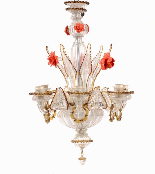 Lampadario in vetro di Murano. XIX-XX secolo  - Asta Antiquariato Giugno - Associazione Nazionale - Case d'Asta italiane