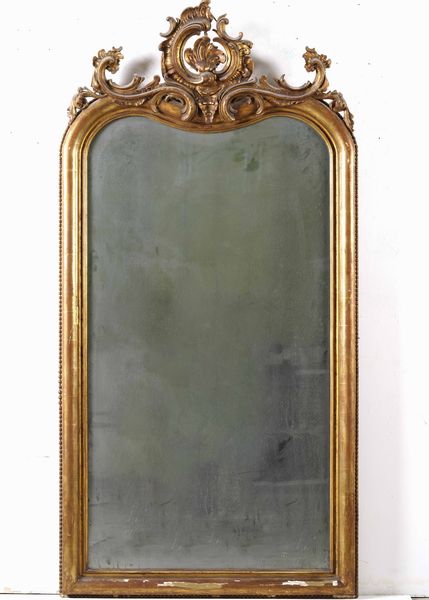 Specchiera in legno dorato e intagliato, XIX secolo  - Asta Antiquariato Giugno - Associazione Nazionale - Case d'Asta italiane