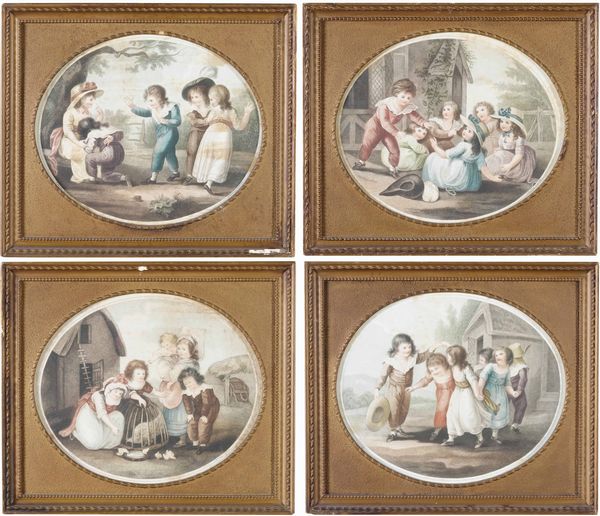 Gruppo di quattro incisioni con giochi di fanciulli, XIX secolo  - Asta Antiquariato Giugno - Associazione Nazionale - Case d'Asta italiane