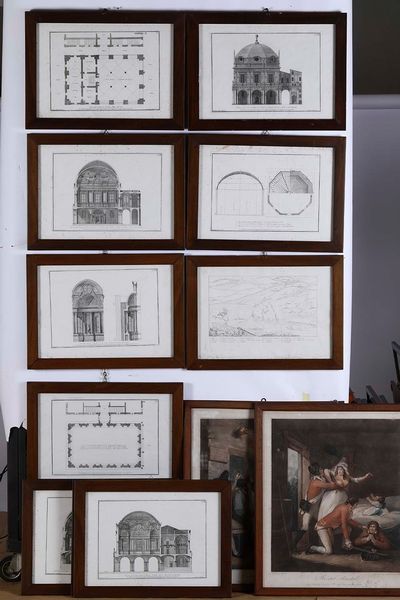 Serie di nove incisioni con prospetti architettonici del Palazzo della Loggia a Brescia  - Asta Antiquariato Giugno - Associazione Nazionale - Case d'Asta italiane