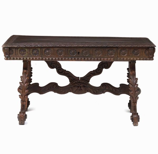 Tavolo in legno intagliato, fine XIX secolo  - Asta Antiquariato Giugno - Associazione Nazionale - Case d'Asta italiane