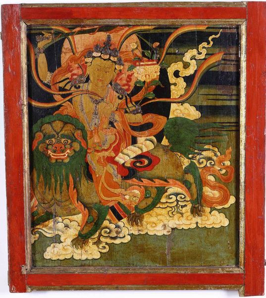 Pannello in legno dipinto raffigurante Guanyin assisa su drago. India-Tibet, XIX secolo  - Asta Antiquariato Giugno - Associazione Nazionale - Case d'Asta italiane
