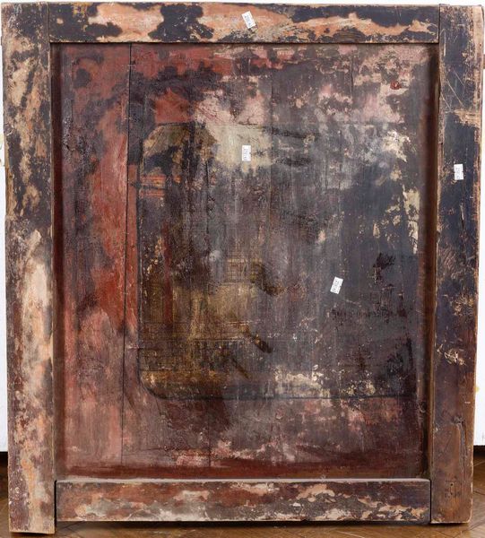 Pannello in legno dipinto raffigurante Guanyin assisa su drago. India-Tibet, XIX secolo  - Asta Antiquariato Giugno - Associazione Nazionale - Case d'Asta italiane