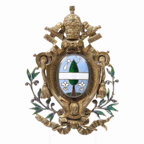Stemma di Papa Leone XIII in bronzo dorato  - Asta Antiquariato Giugno - Associazione Nazionale - Case d'Asta italiane