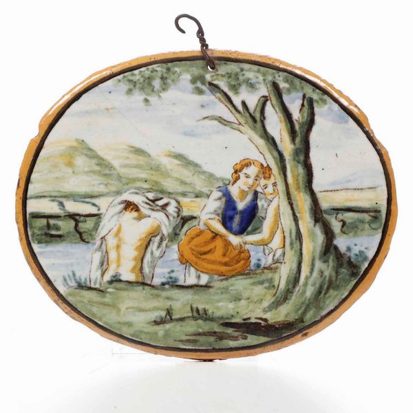 Sei placchette ovali in maiolica. Castelli, XIX secolo  - Asta Antiquariato Giugno - Associazione Nazionale - Case d'Asta italiane
