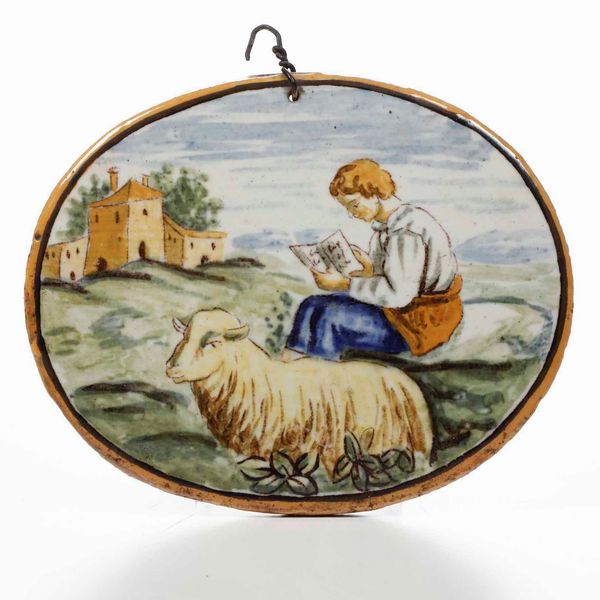 Sei placchette ovali in maiolica. Castelli, XIX secolo  - Asta Antiquariato Giugno - Associazione Nazionale - Case d'Asta italiane