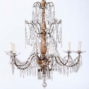 Coppia di Lampadari Luigi XVI in legno intagliato, dorato e cristalli Genova XVIII-XIX secolo  - Asta Antiquariato Giugno - Associazione Nazionale - Case d'Asta italiane