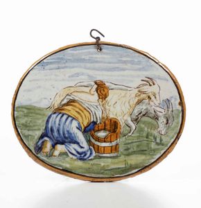 Sei placchette ovali in maiolica. Castelli, XIX secolo  - Asta Antiquariato Giugno - Associazione Nazionale - Case d'Asta italiane
