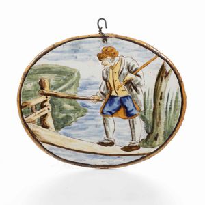 Sei placchette ovali in maiolica. Castelli, XIX secolo  - Asta Antiquariato Giugno - Associazione Nazionale - Case d'Asta italiane