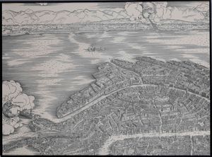 Veduta di Venezia, riproduzione da Jacopo de Barbari in scala uno ad uno. XX secolo  - Asta Antiquariato Giugno - Associazione Nazionale - Case d'Asta italiane