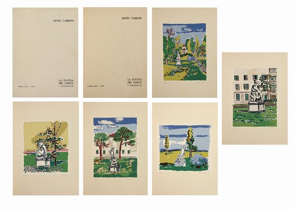 ,Orfeo Tamburi : La statua del parco / cartella di 5 serigrafie  - Asta Arte moderna e contemporanea | Summer season - Associazione Nazionale - Case d'Asta italiane